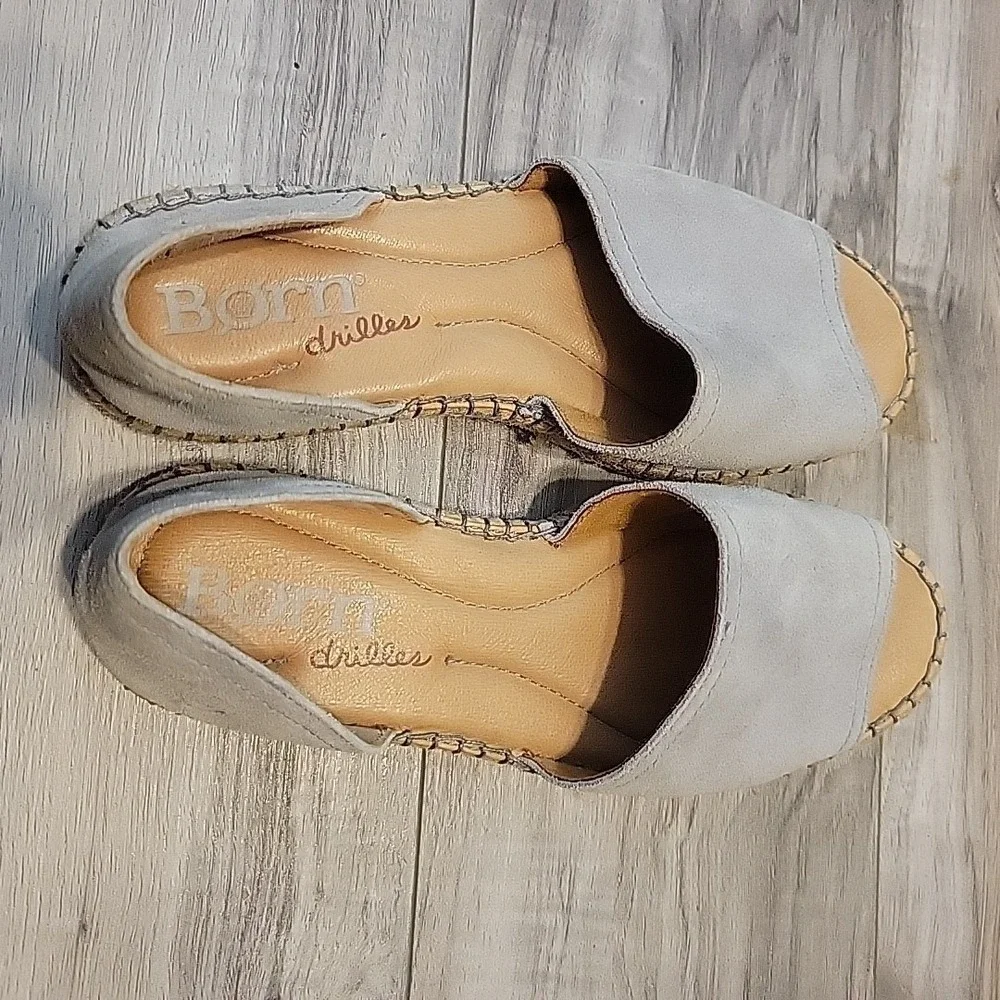 Born Drilles‎  Suede Sandals Espadrilles, Womens 6.5M Gray Open Toe Slip-On